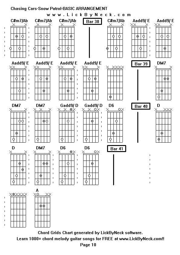 Chord Grids Chart of chord melody fingerstyle guitar song-Chasing Cars-Snow Patrol-BASIC ARRANGEMENT,generated by LickByNeck software.